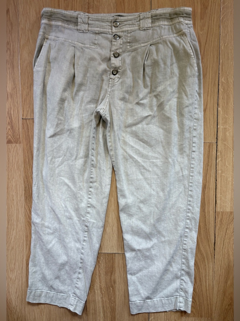 Sundance Linen Blend Sand Beige Cropped Pants Large 14 Summer Beach Quiet Luxury